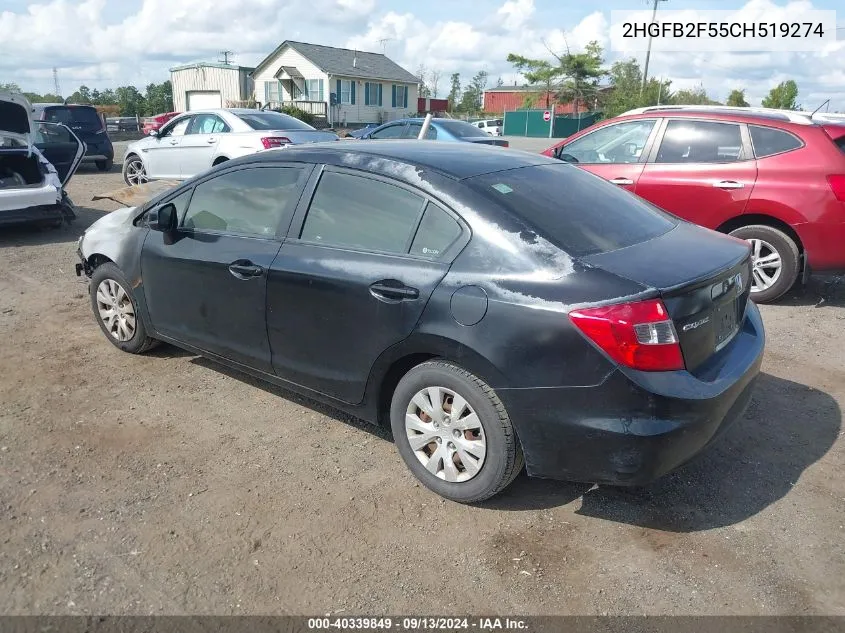 2012 Honda Civic Lx VIN: 2HGFB2F55CH519274 Lot: 40339849