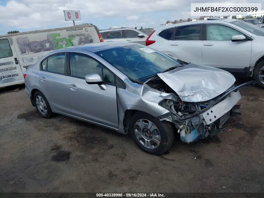 2012 Honda Civic Hybrid VIN: JHMFB4F2XCS003399 Lot: 40339998