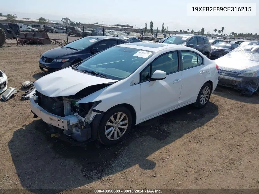 2012 Honda Civic Ex VIN: 19XFB2F89CE316215 Lot: 40350689