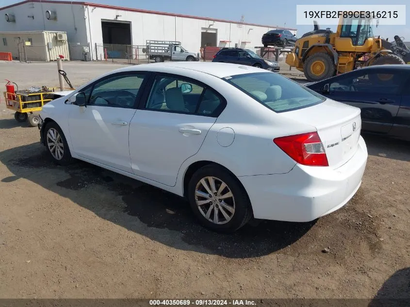 2012 Honda Civic Ex VIN: 19XFB2F89CE316215 Lot: 40350689