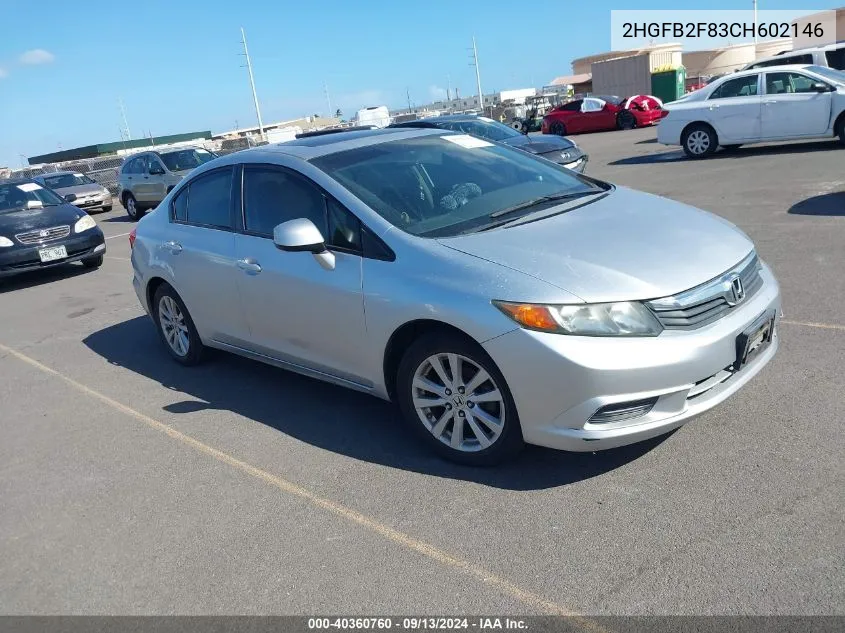 2012 Honda Civic Ex VIN: 2HGFB2F83CH602146 Lot: 40360760