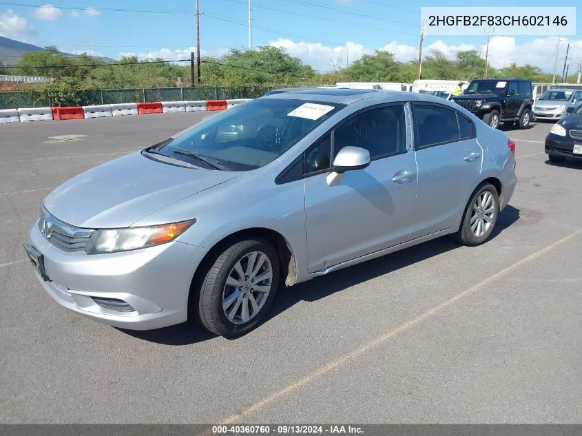 2012 Honda Civic Ex VIN: 2HGFB2F83CH602146 Lot: 40360760