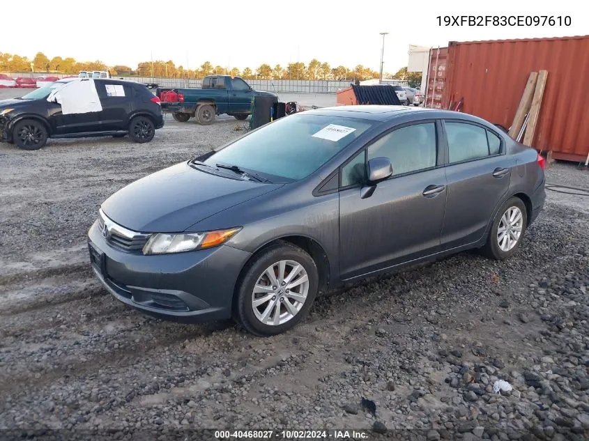 2012 Honda Civic Ex VIN: 19XFB2F83CE097610 Lot: 40468027