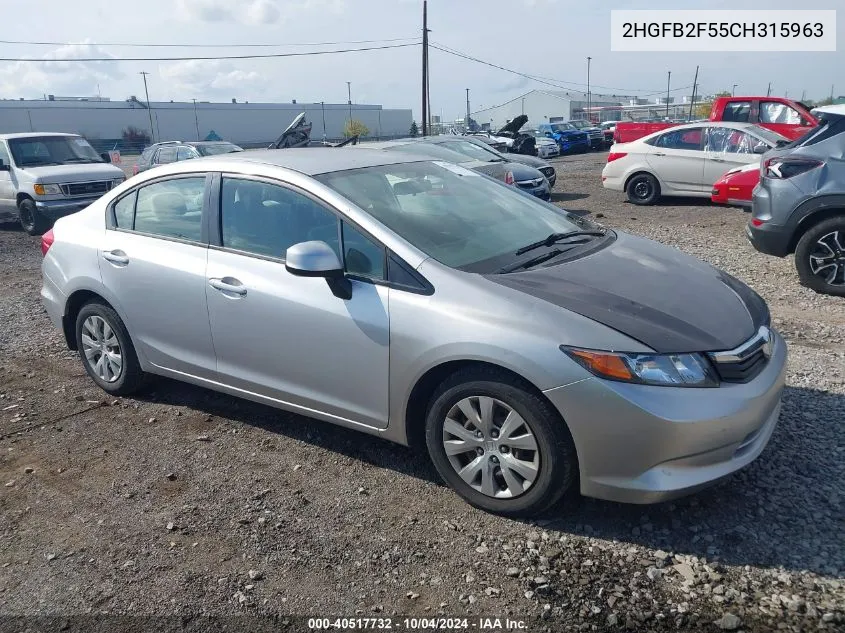 2012 Honda Civic Lx VIN: 2HGFB2F55CH315963 Lot: 40517732