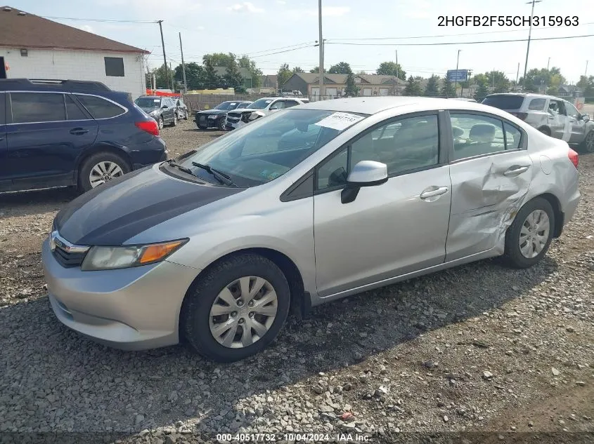 2012 Honda Civic Lx VIN: 2HGFB2F55CH315963 Lot: 40517732