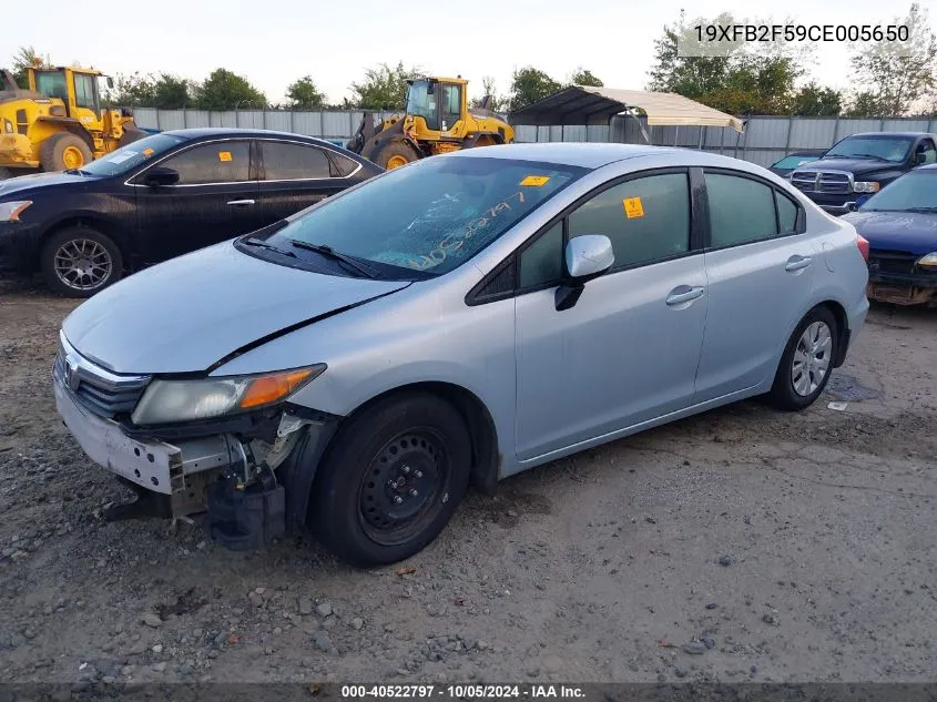 2012 Honda Civic Lx VIN: 19XFB2F59CE005650 Lot: 40522797