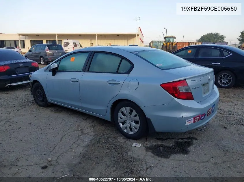 2012 Honda Civic Lx VIN: 19XFB2F59CE005650 Lot: 40522797