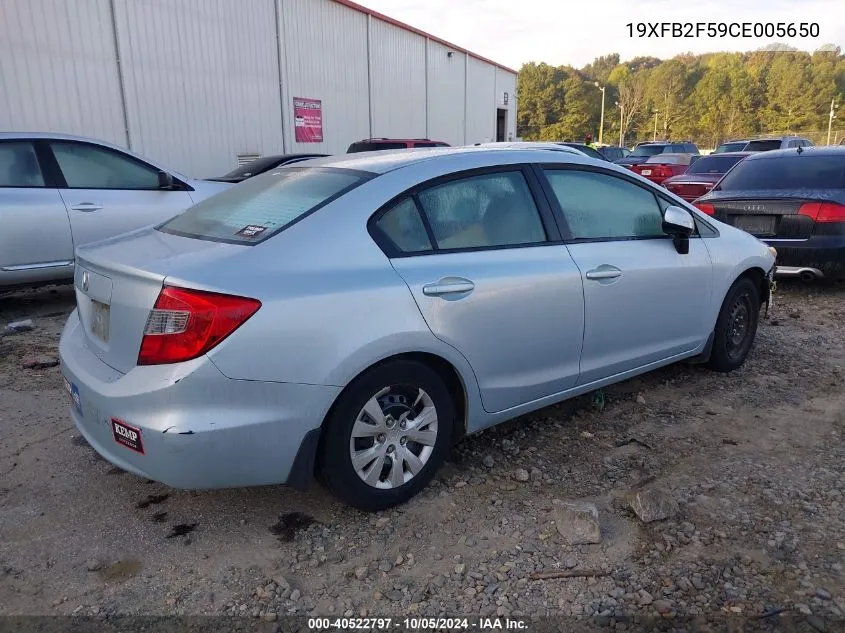 2012 Honda Civic Lx VIN: 19XFB2F59CE005650 Lot: 40522797