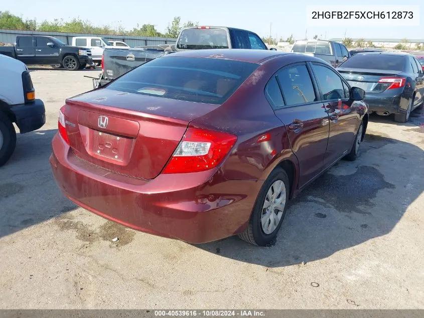 2012 Honda Civic Lx VIN: 2HGFB2F5XCH612873 Lot: 40539616