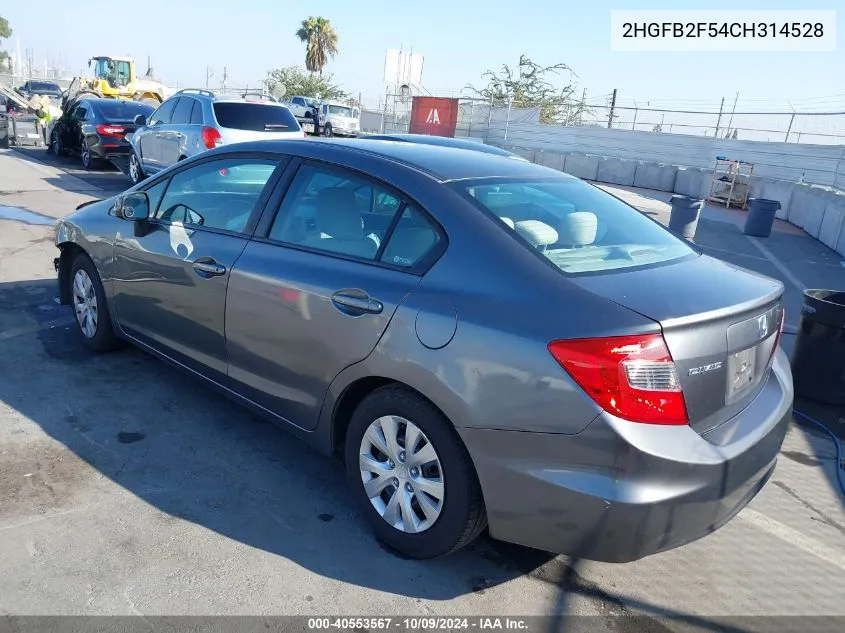 2012 Honda Civic Lx VIN: 2HGFB2F54CH314528 Lot: 40553567