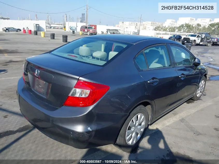 2012 Honda Civic Lx VIN: 2HGFB2F54CH314528 Lot: 40553567