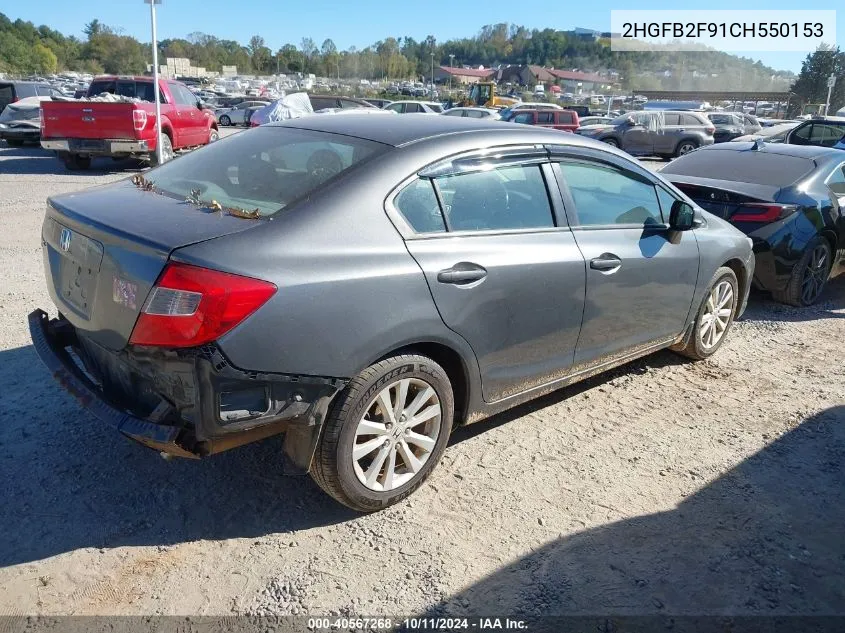 2012 Honda Civic Ex-L VIN: 2HGFB2F91CH550153 Lot: 40567268