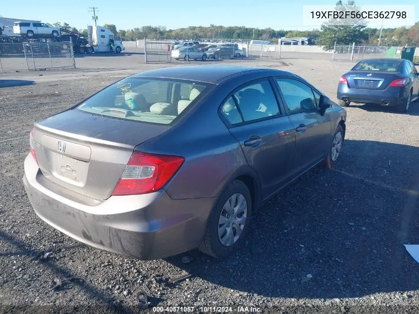 2012 Honda Civic Lx VIN: 19XFB2F56CE362798 Lot: 40571057