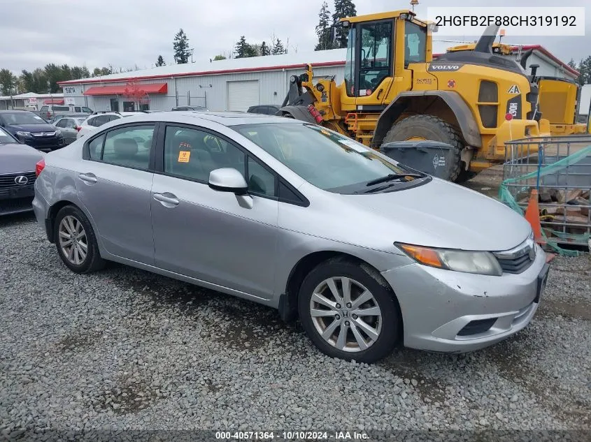 2012 Honda Civic Ex VIN: 2HGFB2F88CH319192 Lot: 40571364