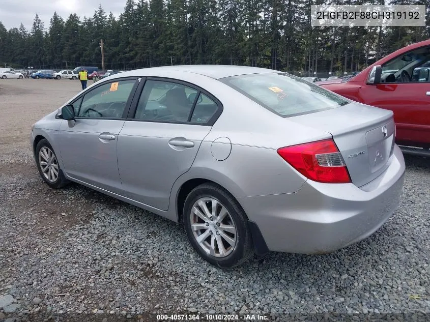 2012 Honda Civic Ex VIN: 2HGFB2F88CH319192 Lot: 40571364