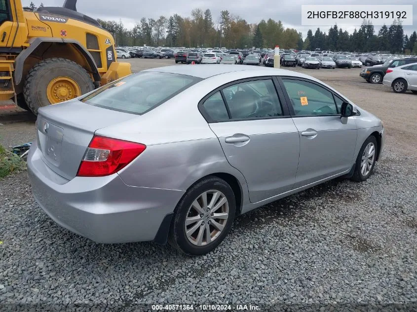 2012 Honda Civic Ex VIN: 2HGFB2F88CH319192 Lot: 40571364