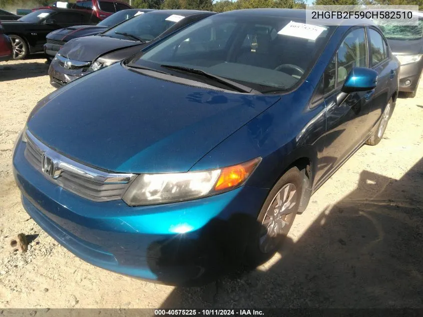 2012 Honda Civic Lx VIN: 2HGFB2F59CH582510 Lot: 40575225