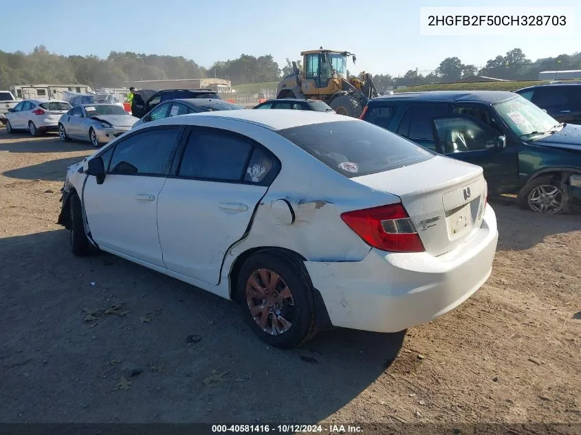 2012 Honda Civic Lx VIN: 2HGFB2F50CH328703 Lot: 40581416