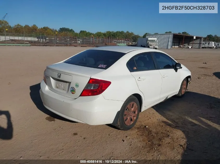 2012 Honda Civic Lx VIN: 2HGFB2F50CH328703 Lot: 40581416