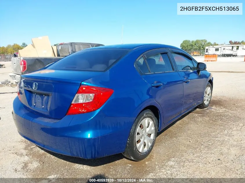 2012 Honda Civic Lx VIN: 2HGFB2F5XCH513065 Lot: 40593939