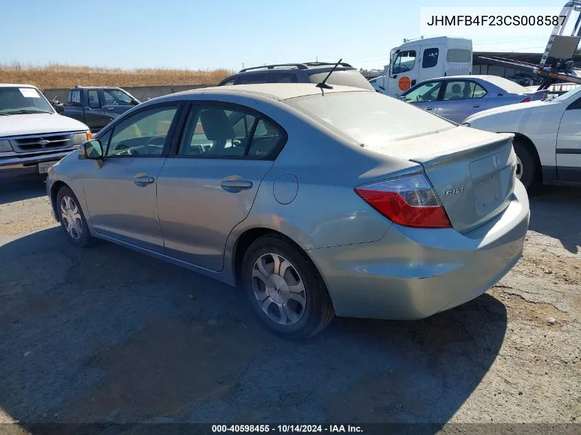 2012 Honda Civic Hybrid VIN: JHMFB4F23CS008587 Lot: 40598455