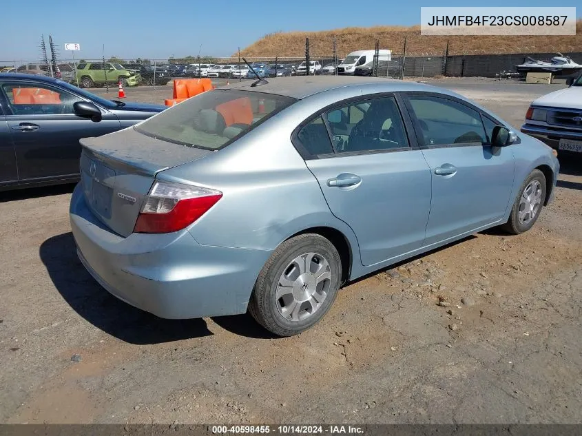 2012 Honda Civic Hybrid VIN: JHMFB4F23CS008587 Lot: 40598455