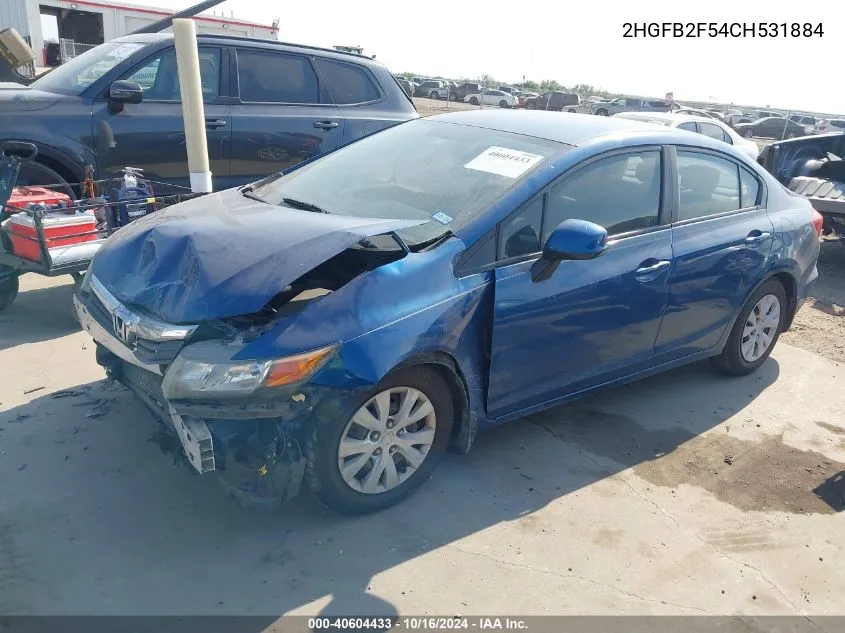 2012 Honda Civic Sdn Lx VIN: 2HGFB2F54CH531884 Lot: 40604433