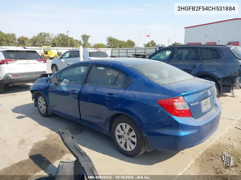 2012 Honda Civic Sdn Lx VIN: 2HGFB2F54CH531884 Lot: 40604433