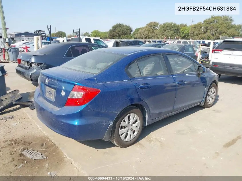 2012 Honda Civic Sdn Lx VIN: 2HGFB2F54CH531884 Lot: 40604433