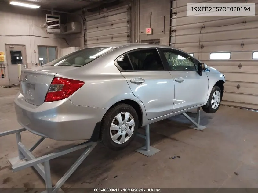 2012 Honda Civic Sdn Lx VIN: 19XFB2F57CE020194 Lot: 40608617