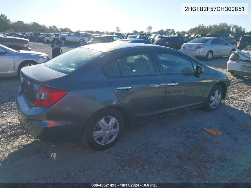 2HGFB2F57CH300851 2012 Honda Civic Sdn Lx