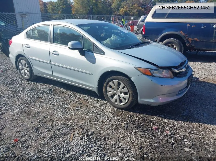 2012 Honda Civic Lx VIN: 2HGFB2E56CH520452 Lot: 40625759