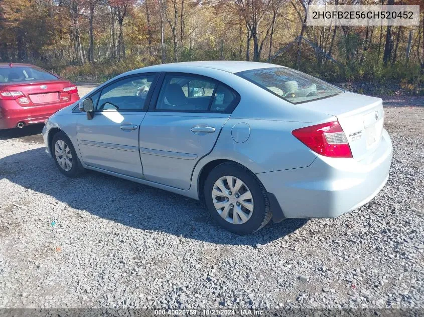 2012 Honda Civic Lx VIN: 2HGFB2E56CH520452 Lot: 40625759