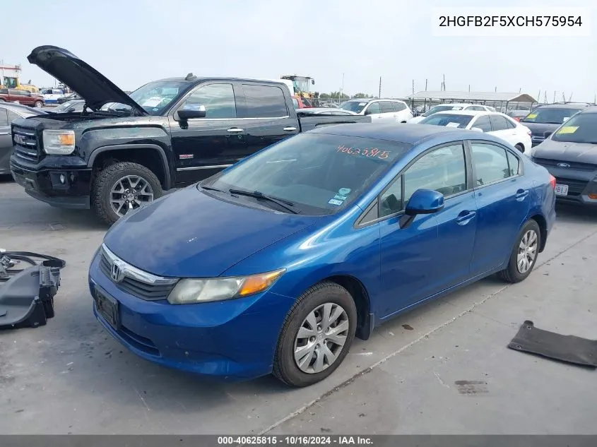 2HGFB2F5XCH575954 2012 Honda Civic Sdn Lx