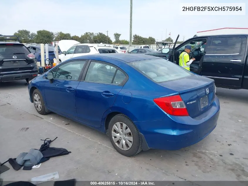 2HGFB2F5XCH575954 2012 Honda Civic Sdn Lx