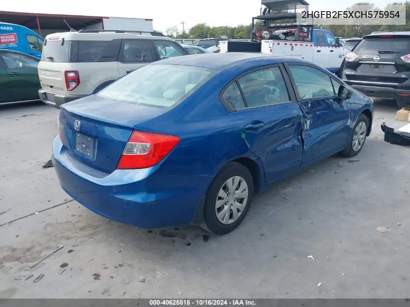 2012 Honda Civic Sdn Lx VIN: 2HGFB2F5XCH575954 Lot: 40625815