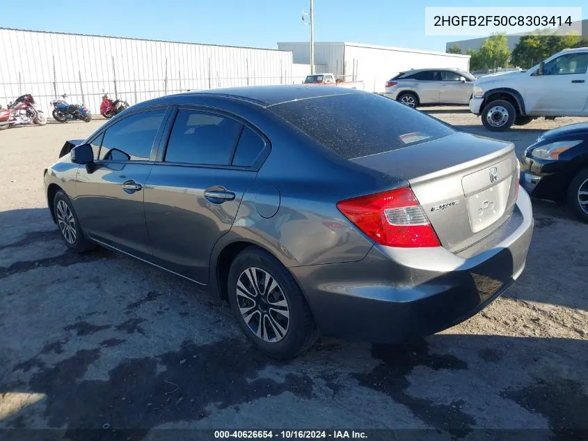 2012 Honda Civic Sdn Lx VIN: 2HGFB2F50C8303414 Lot: 40626654