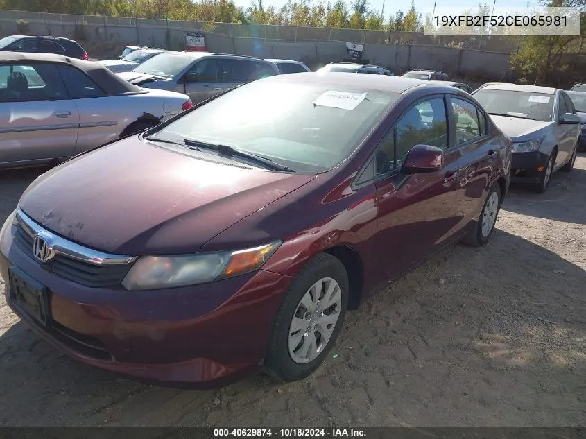 2012 Honda Civic Lx VIN: 19XFB2F52CE065981 Lot: 40629874