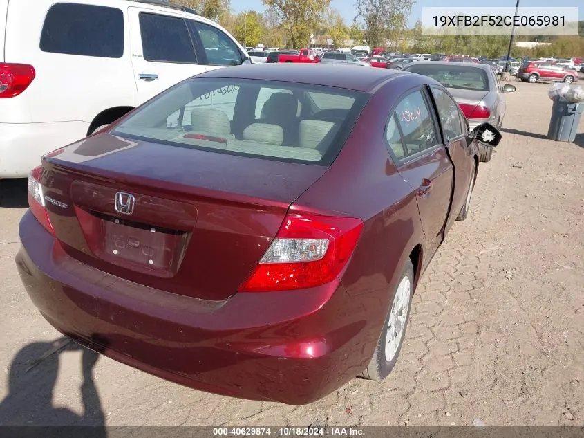 2012 Honda Civic Lx VIN: 19XFB2F52CE065981 Lot: 40629874