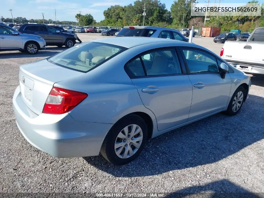 2012 Honda Civic Lx VIN: 2HGFB2F55CH562609 Lot: 40631553