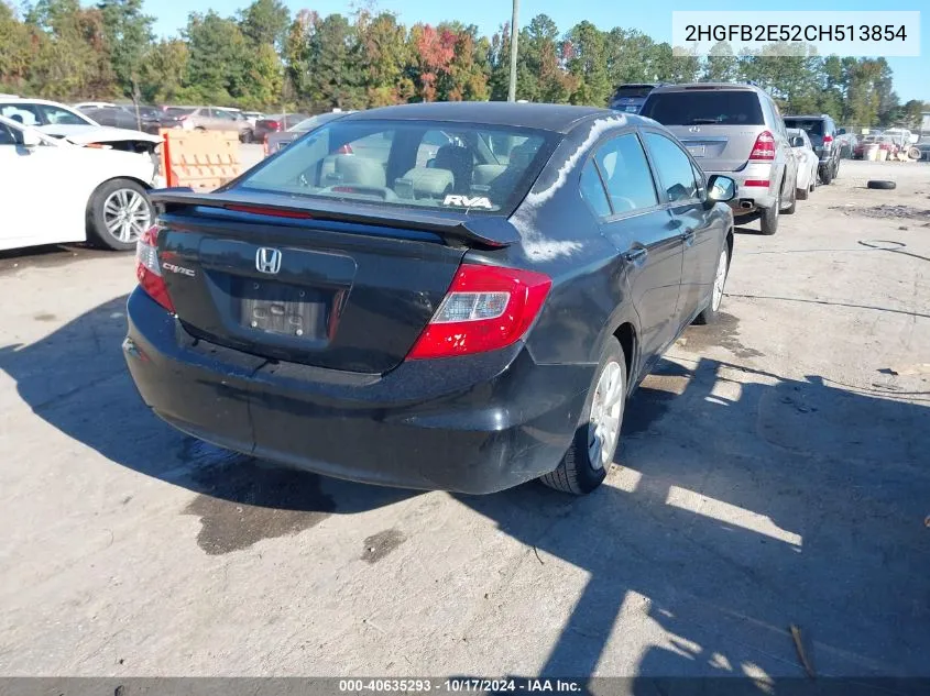 2012 Honda Civic Lx VIN: 2HGFB2E52CH513854 Lot: 40635293