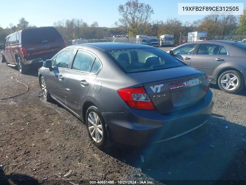 2012 Honda Civic Ex VIN: 19XFB2F89CE312505 Lot: 40651495