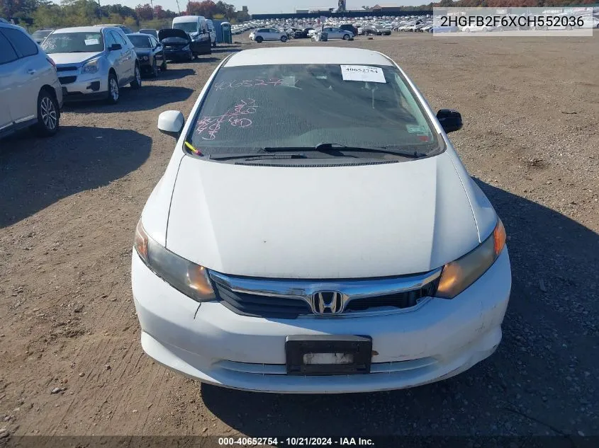 2012 Honda Civic Hf VIN: 2HGFB2F6XCH552036 Lot: 40652754