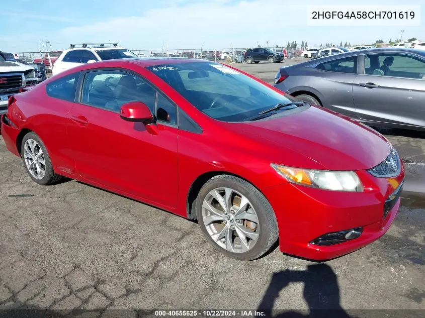 2012 Honda Civic Si VIN: 2HGFG4A58CH701619 Lot: 40655625