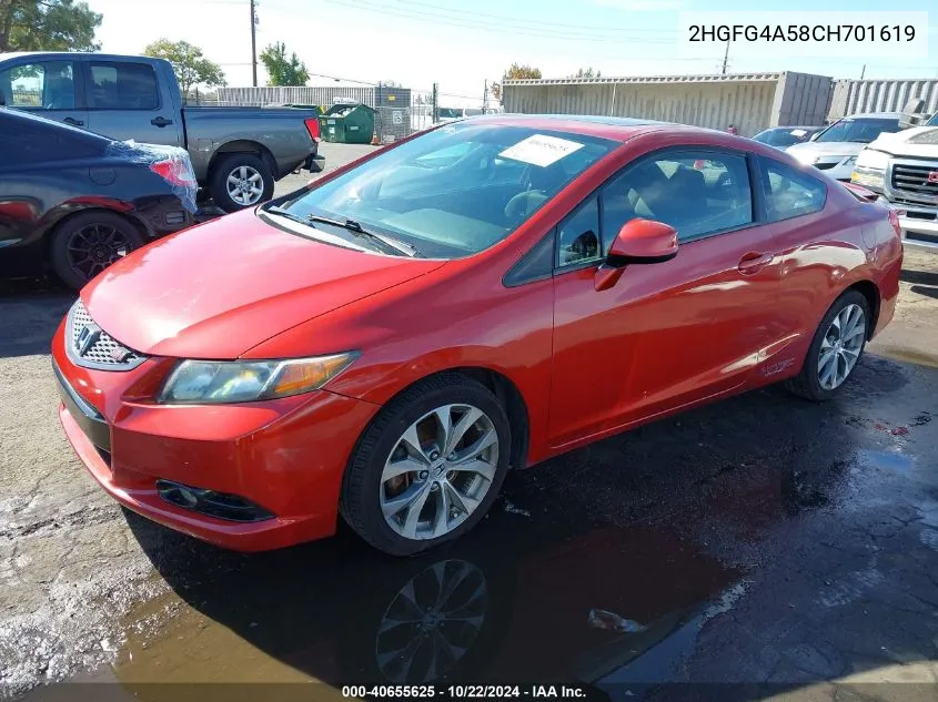 2012 Honda Civic Si VIN: 2HGFG4A58CH701619 Lot: 40655625