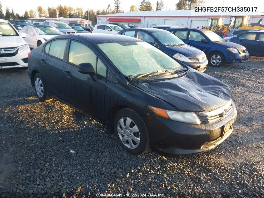 2012 Honda Civic Sdn Lx VIN: 2HGFB2F57CH335017 Lot: 40664649