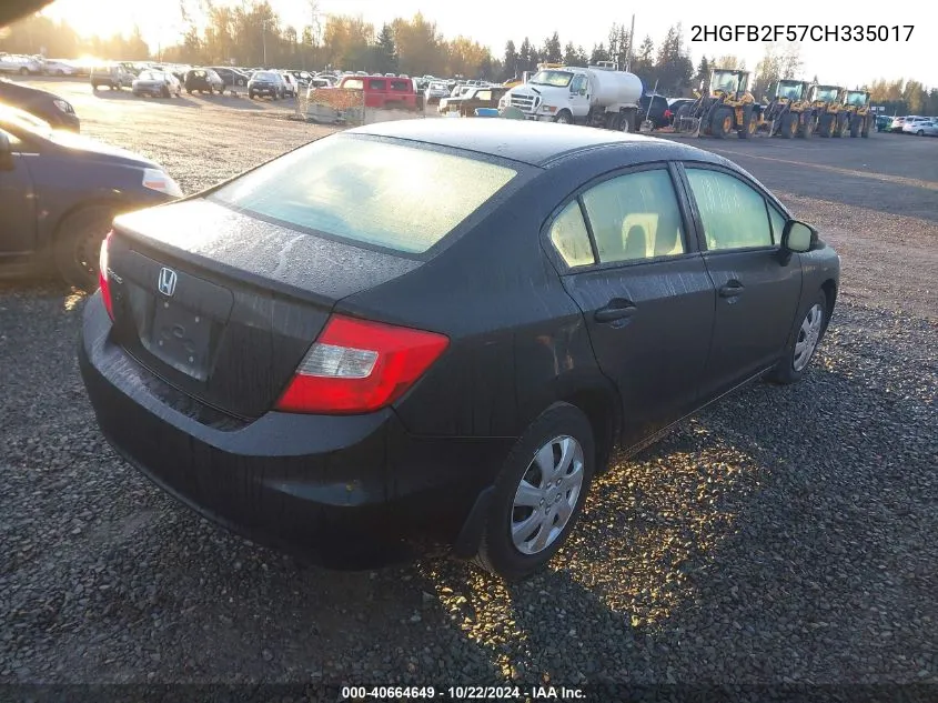 2012 Honda Civic Sdn Lx VIN: 2HGFB2F57CH335017 Lot: 40664649