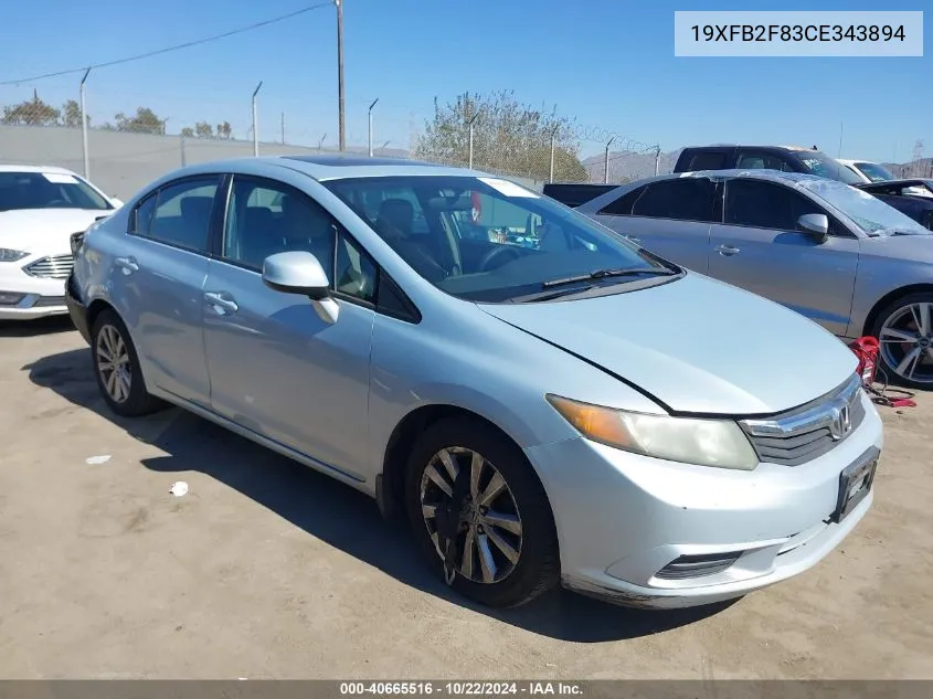 2012 Honda Civic Ex VIN: 19XFB2F83CE343894 Lot: 40665516