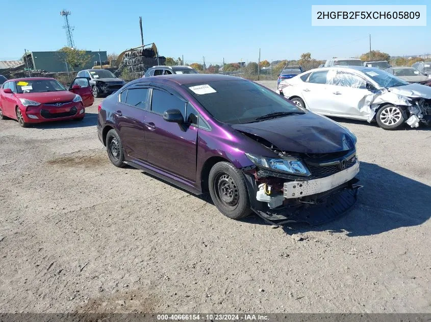 2012 Honda Civic Sdn Lx VIN: 2HGFB2F5XCH605809 Lot: 40666154