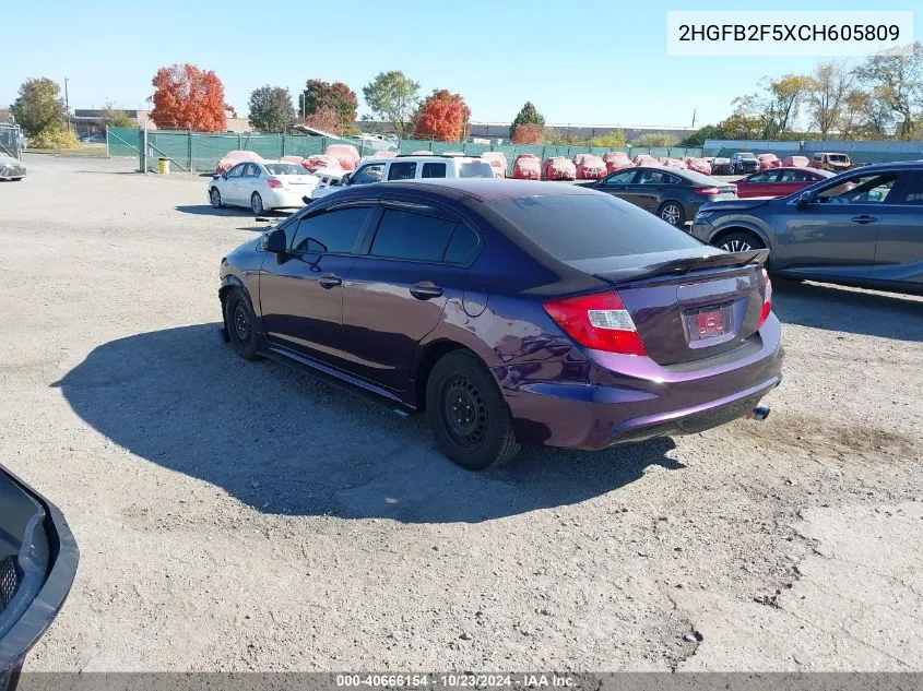 2012 Honda Civic Sdn Lx VIN: 2HGFB2F5XCH605809 Lot: 40666154